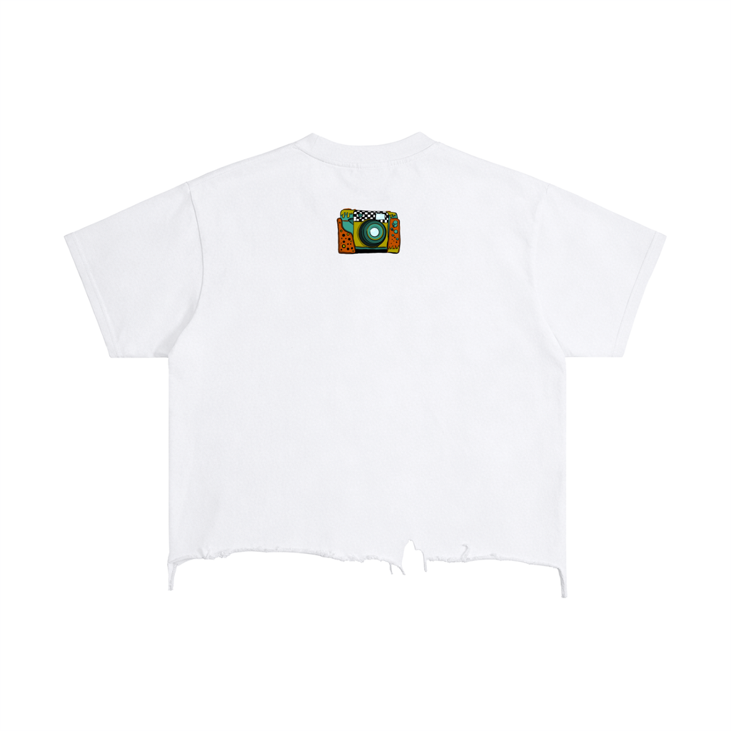 90's Logo - Unisex Vintage Wash Boxy Distressed Hem T-Shirt