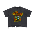90's Logo - Unisex Vintage Wash Boxy Distressed Hem T-Shirt