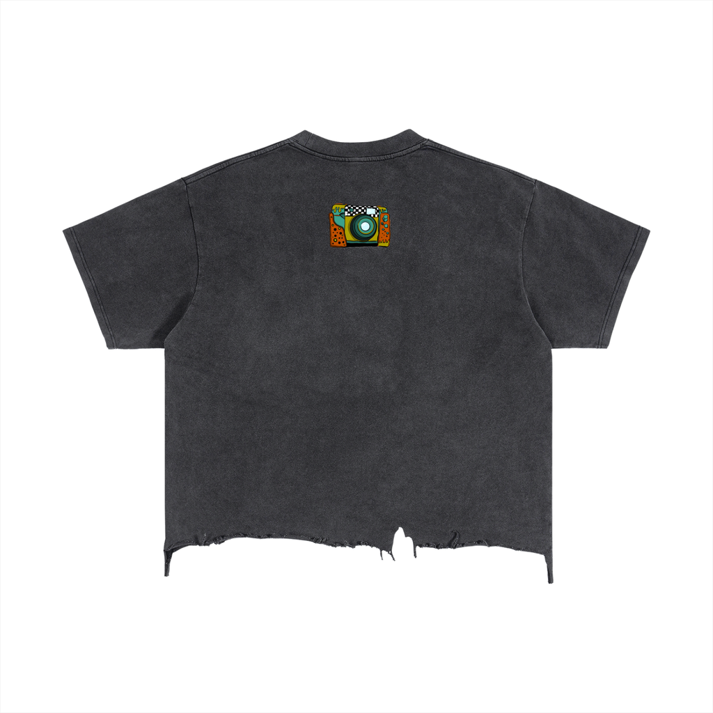 90's Logo - Unisex Vintage Wash Boxy Distressed Hem T-Shirt