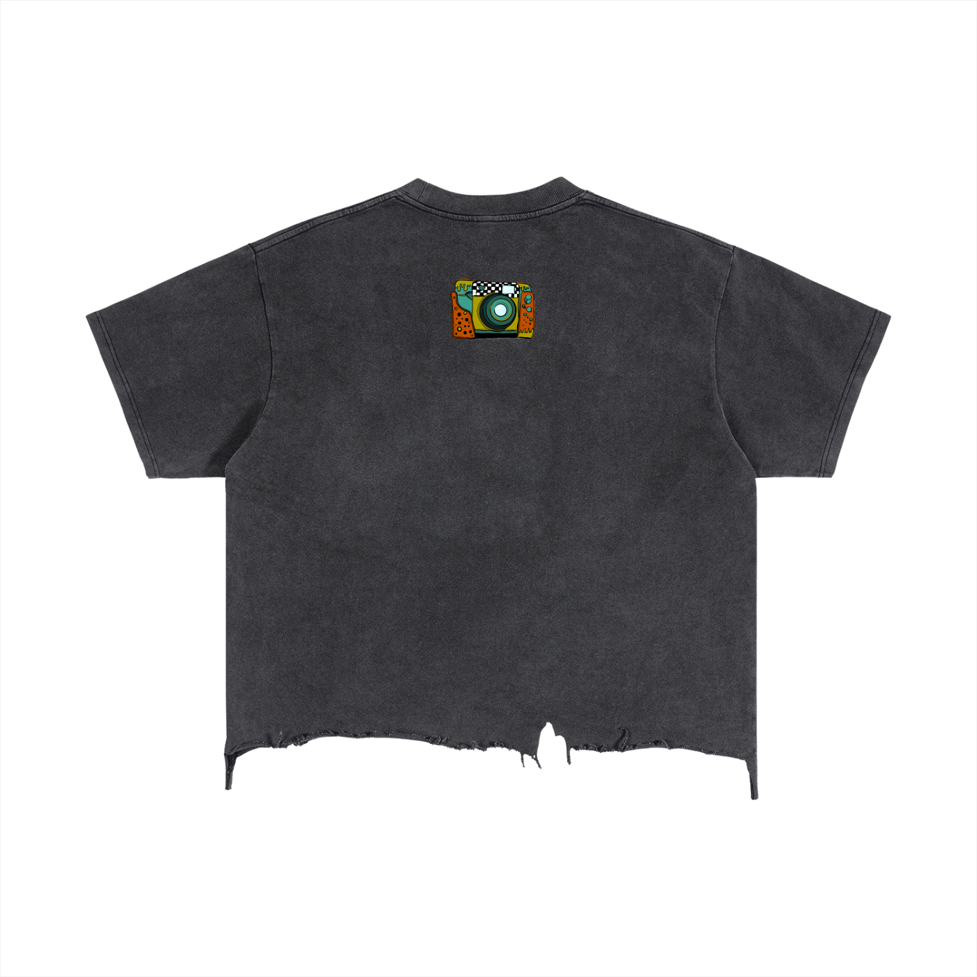 90's Logo - Unisex Vintage Wash Boxy Distressed Hem T-Shirt